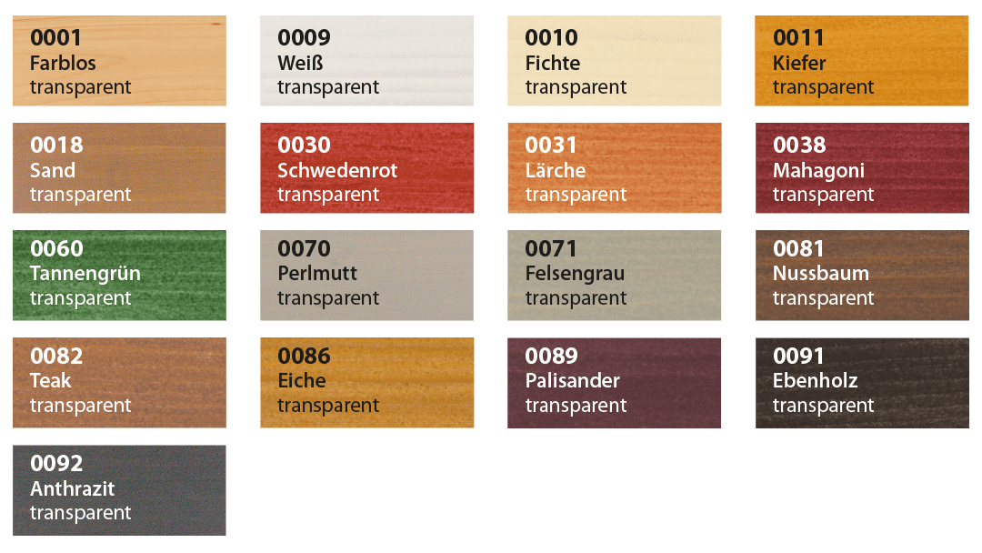 Saicos Holzlasur Farbtafel